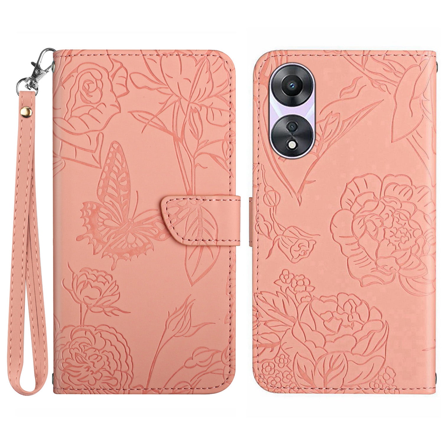 HT03 For Oppo A58 5G (China) A78 5G (Global Version) Flip Stand Case Imprinted Butterfly Flowers Skin-touch Magnetic Cover with Strap HT03 For Oppo A58 5G (China) A78 5G (Global Version) Flip Stand Case Imprinted Butterfly Flowers Skin-touch Magnetic Cover with Strap